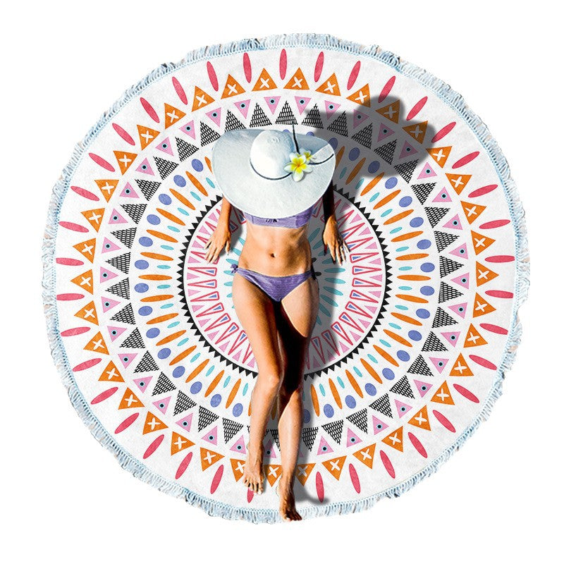 Round beach towel with artistic lotus motif Kalsten