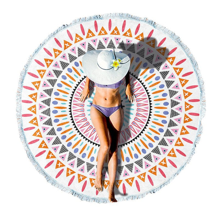 Round beach towel with artistic lotus motif Kalsten