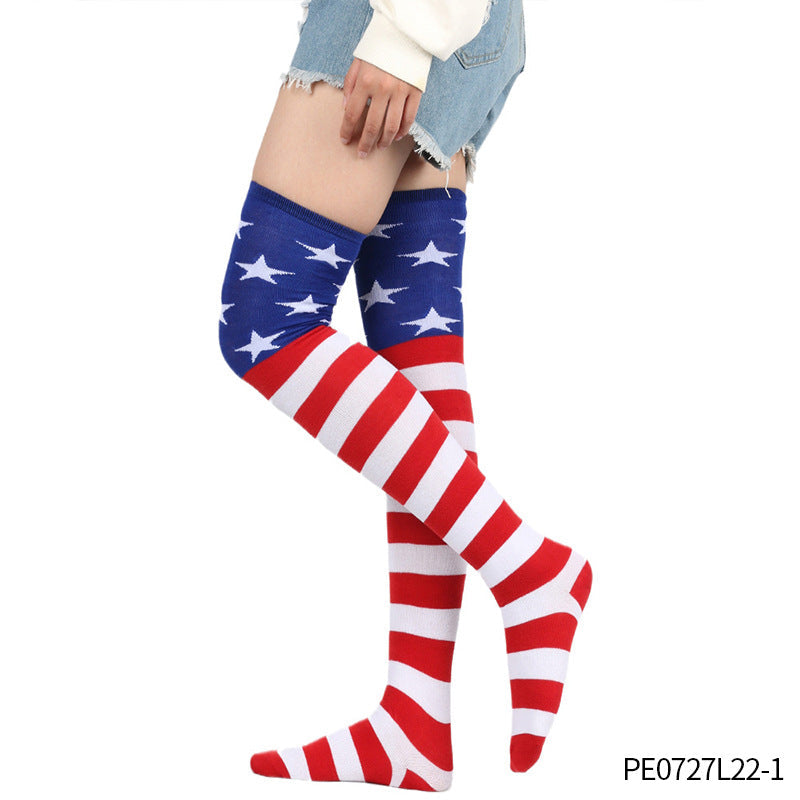 Women's over-the-knee flag pattern knitted socks with elastic cuff and reinforced foot area Kalsten