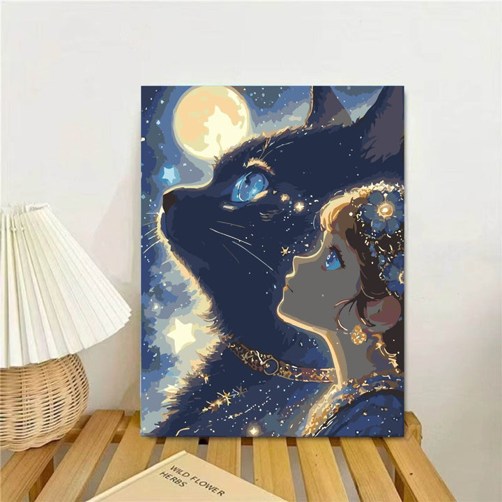 Whimsical Fantasy Cat and Girl Wall Art Kalsten