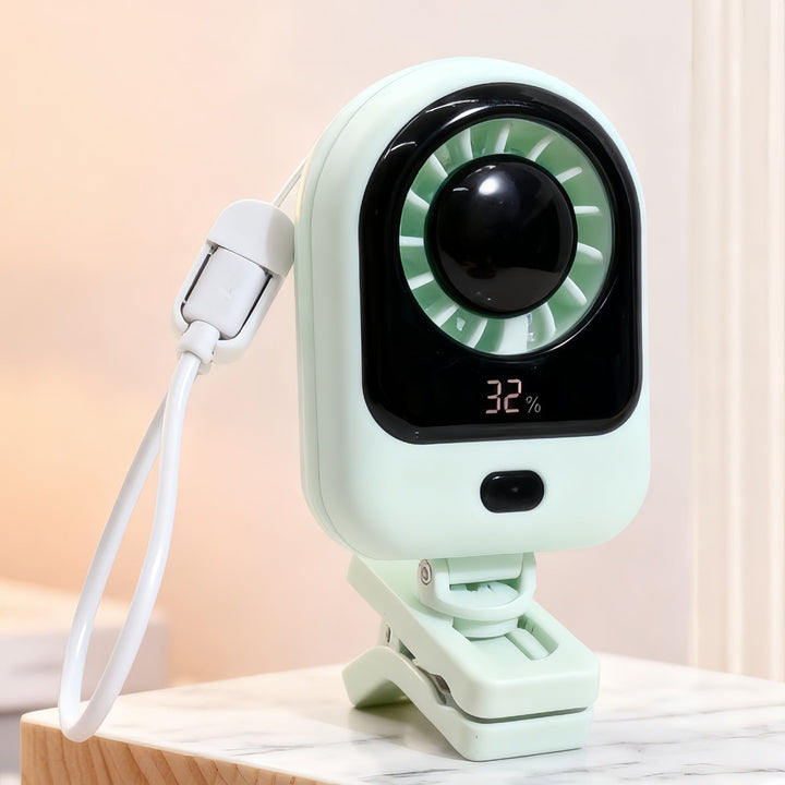 Women's Portable Mini Fan with Digital Display and Flexible Mount Kalsten