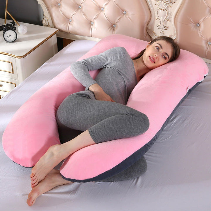 ergonomic U-shaped full-body maternity support pillow with removable washable velour cover and adjustable inner bolster Kalsten