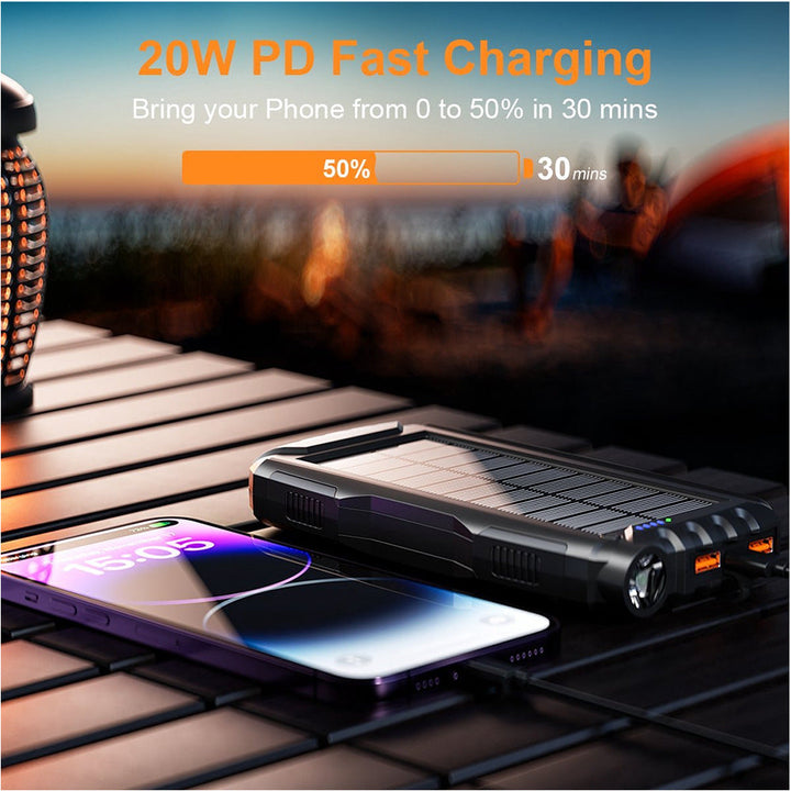 Solar-powered power bank with LED flashlight and sturdy housing Kalsten