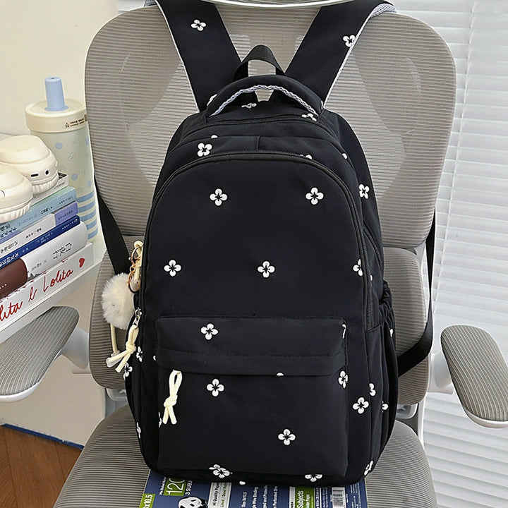 Floral-Embellished Lightweight School Backpack