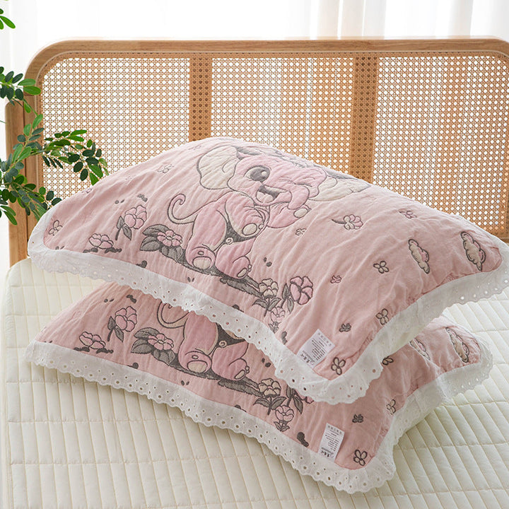 Women's pillow with charming elephant motif and delicate lace edge Kalsten