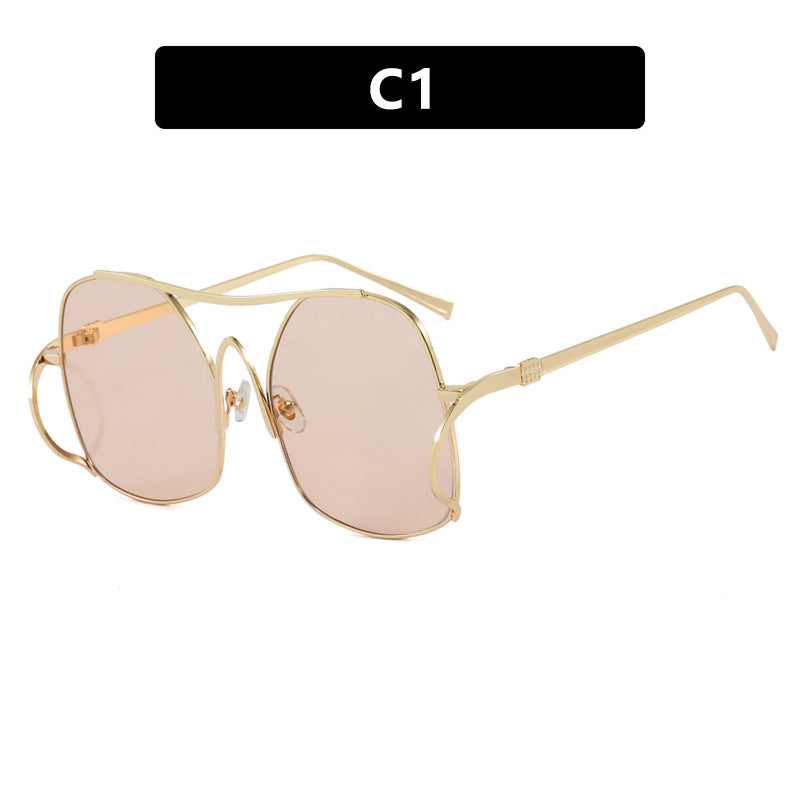 Women's geometric sunglasses with narrow metal frame and brown lenses Kalsten