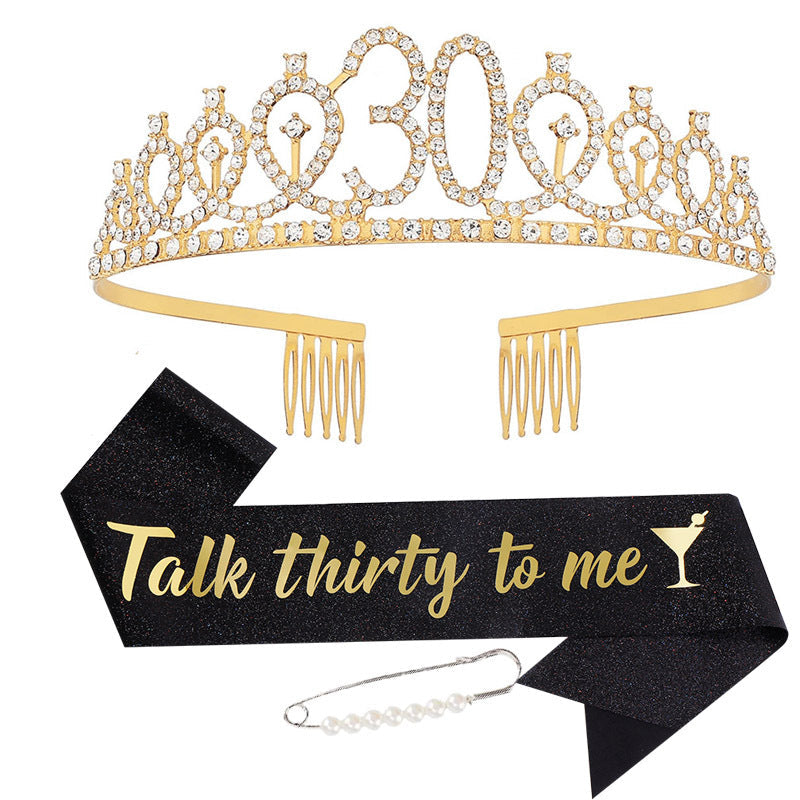 Ladies Glittering Birthday Sash with Festive Print Kalsten