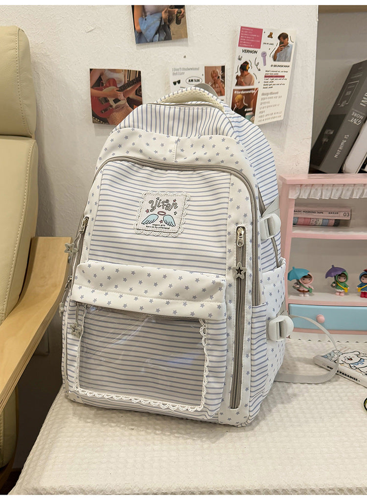 Multi-Pocket Star-Patterned School Backpack