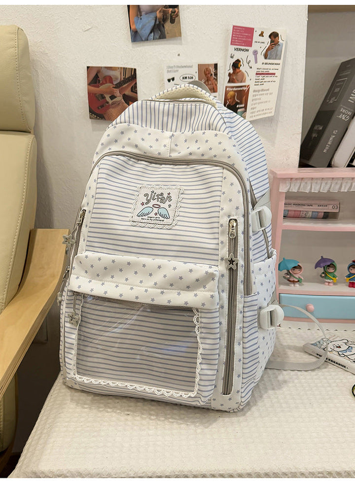 Multi-Pocket Star-Patterned School Backpack