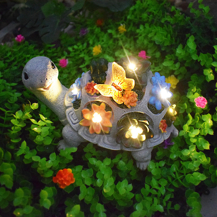 Solar Turtle Succulent Planter With LED Lights Textured Resin Garden Statue Kalsten