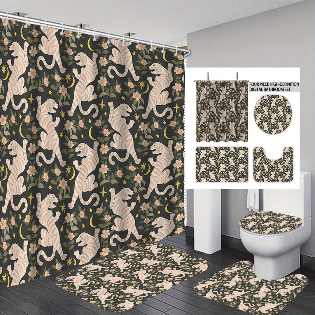 Artistic High-Definition Leopard and Rose-Themed Bathroom Décor Set Kalsten