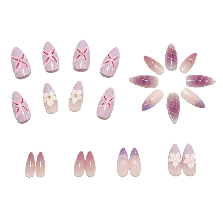 Exquisite Artificial Nails with Floral Design and Glitter Accents Kalsten