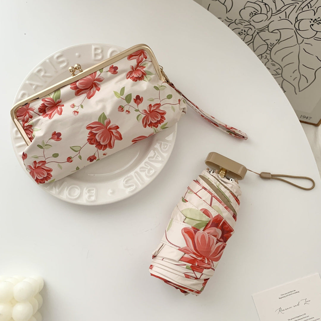 Ladies elegant folding umbrella with floral design and practical case Kalsten