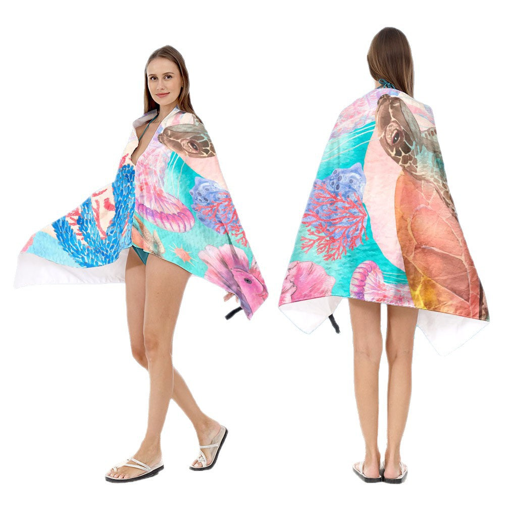 Hooded beach poncho with mandala motif Kalsten