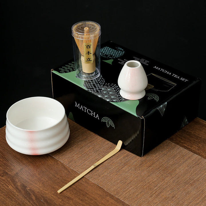 Traditional Japanese-Style Ceramic Matcha Tea Set With Bamboo Chasen Whisk Porcelain Matcha Bowl Brass Chashaku Scoop And Ceramic Whisk Holder