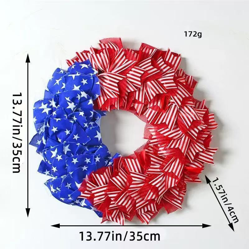 Unisex decorative door wreath with layered fabric bows and star appliqués Kalsten