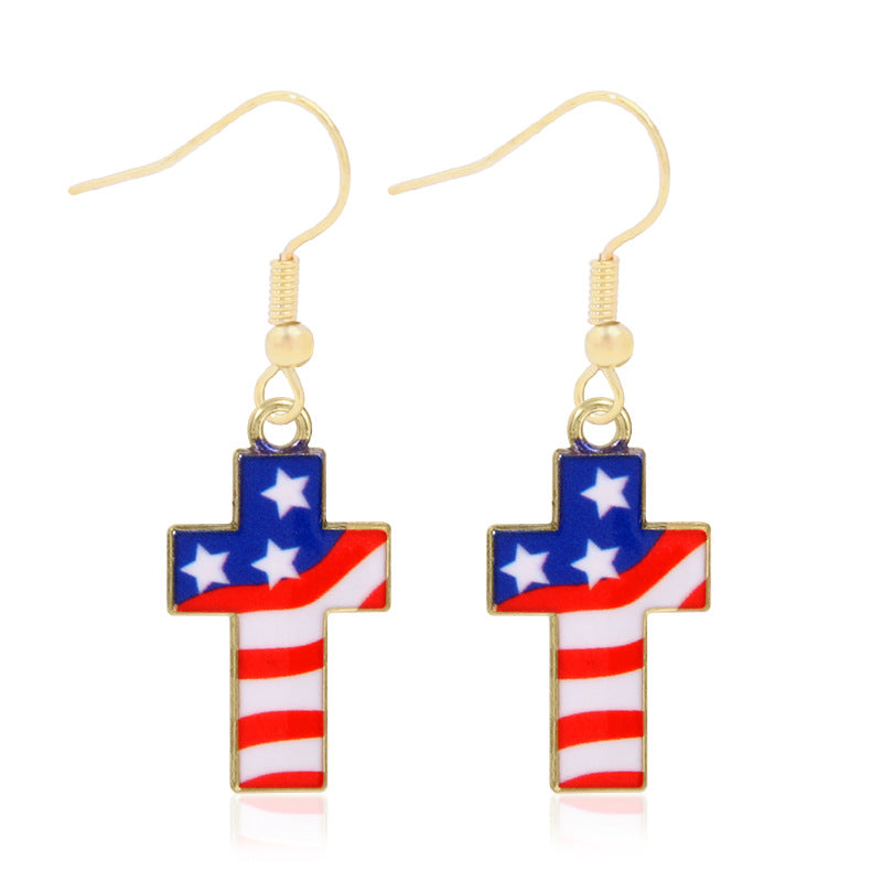 Women's star-shaped enamel earrings with USA flag motif and gold-plated fish Kalsten