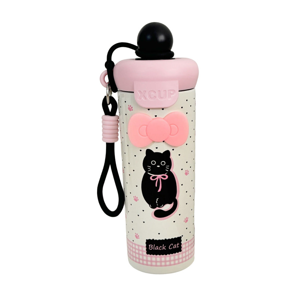 Women's water bottle with cute bunny design and integrated carabiner Kalsten