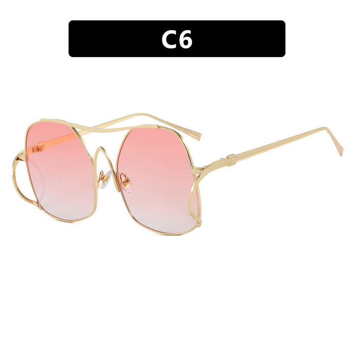Women's geometric sunglasses with narrow metal frame and brown lenses Kalsten