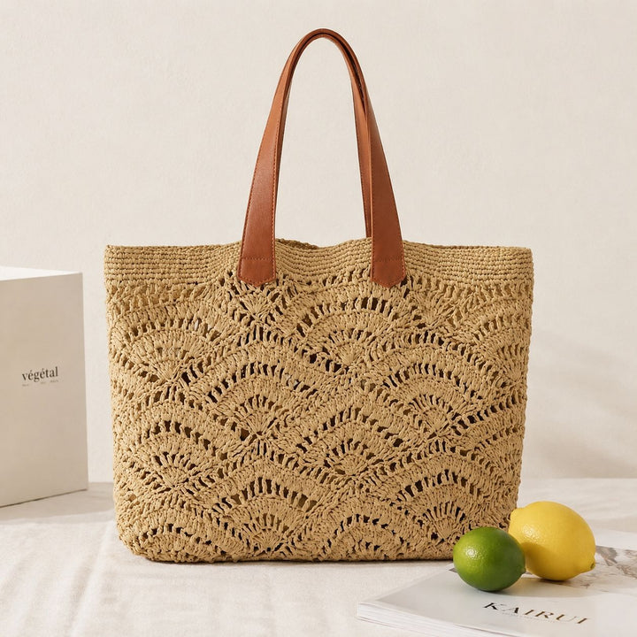 Macrame Shopping Bag with Elegant Leather Handles Kalsten