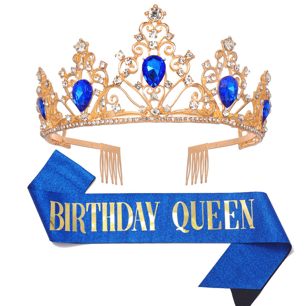 Girl crown with sparkling crystals and elegant birthday sash set Kalsten