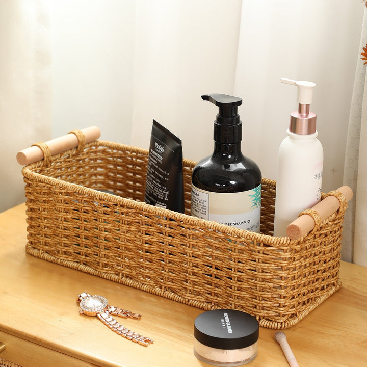 Rectangular Woven Storage Basket with Wooden Handles Kalsten