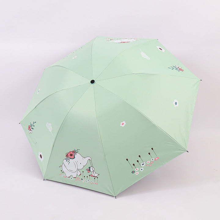 Women Folding Umbrella with Cute Elephant Design Kalsten