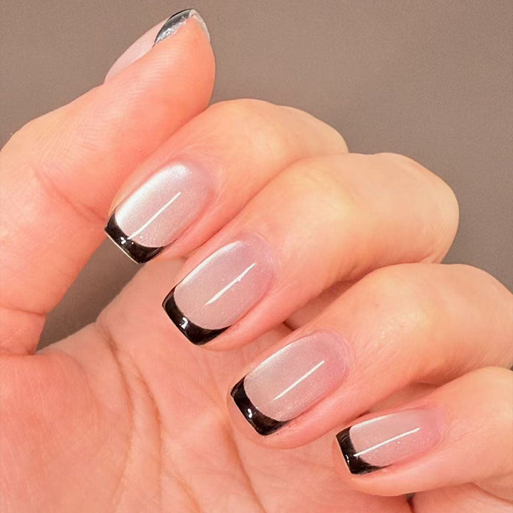 Artificial Nails in Elegant French Design with Glittering Accents Kalsten