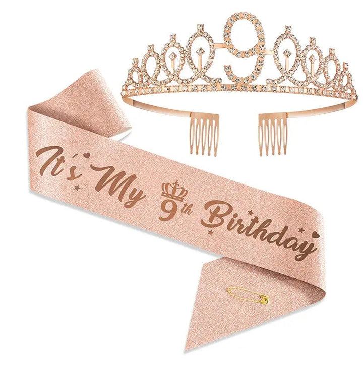 Women Glittering Tiaras with Festive Birthday Banner Kalsten