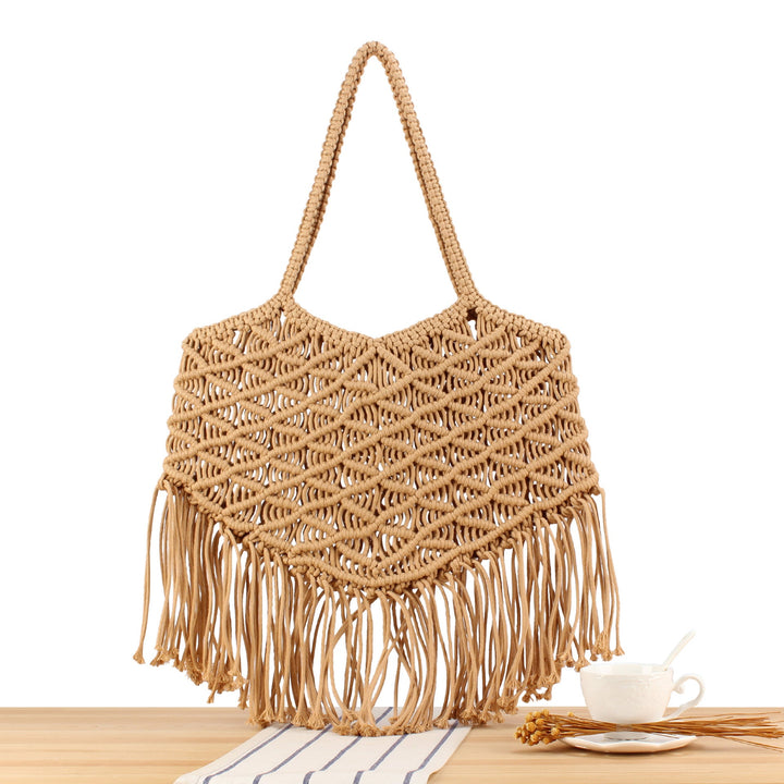 Macrame Tote Bag with Fringed Bottom Kalsten