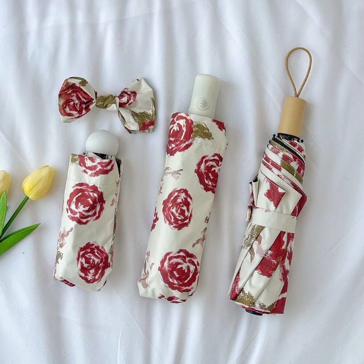 Women's Automatic Folding Umbrella with Floral Pattern Kalsten