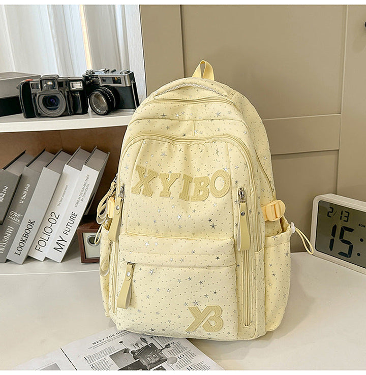 Multi-Pocket Star-Embellished School Backpack