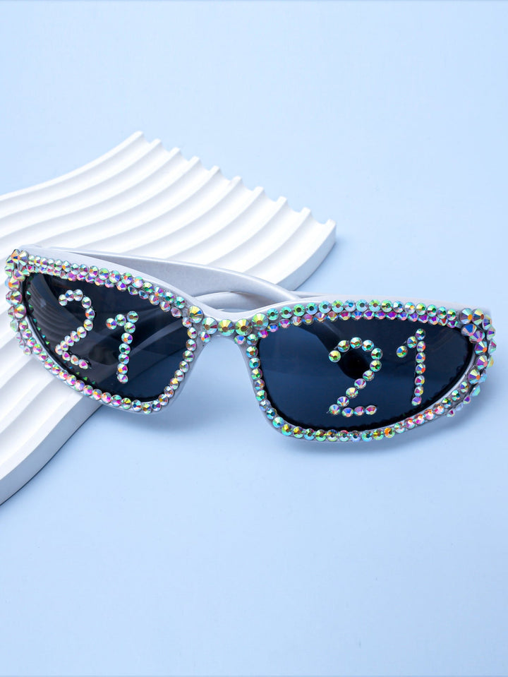 Women Glamorous Rhinestone Sunglasses with Custom Designed Inscription Kalsten