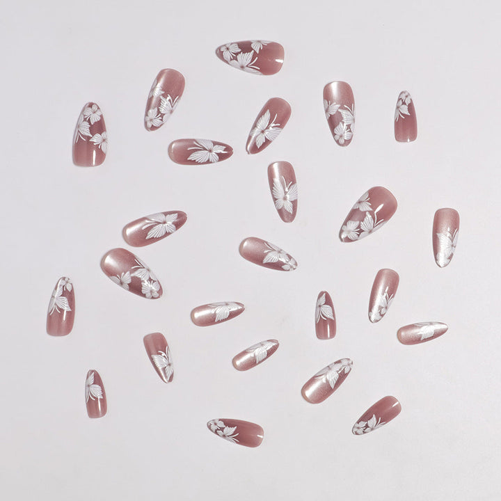 Premium Artistic Press-On Nails Set with Floral Accents Kalsten