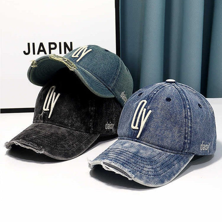 Women's Distressed Denim Embroidered Baseball Cap Kalsten
