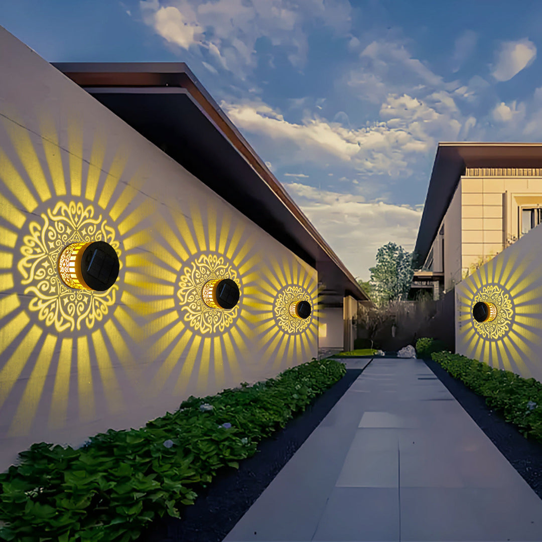 Decorative Solar Wall Lantern With Moroccan Cutout Projection Metal Outdoor Sconce Pair Kalsten