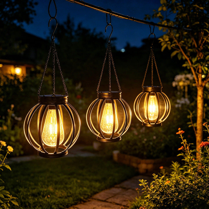 Outdoor Hanging Metal Cage Pendant Lantern With Adjustable Chain And Vintage Filament LED Kalsten