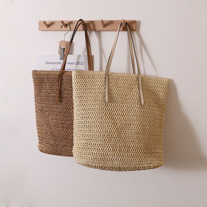 Braided shopping bag with elegant leather handles Kalsten