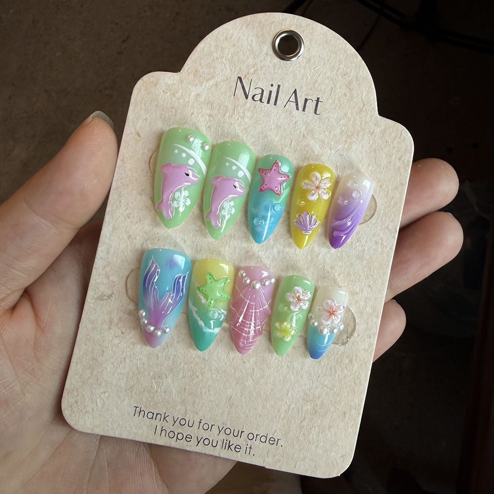 Artistic Ocean-Themed Press-On Nail Set Kalsten