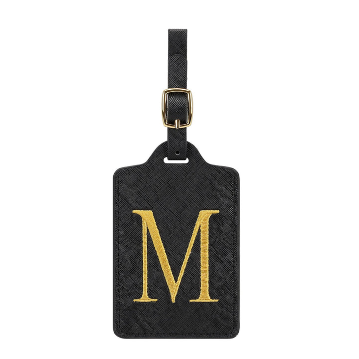 embroidered initial monogram leather luggage tag with adjustable buckle strap Kalsten