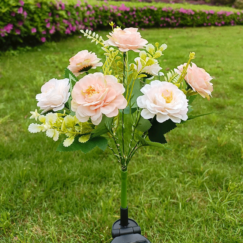 Realistic Artificial Peony Bouquet Solar Garden Stake With Dusk-To-Dawn LED And Adjustable Stem Kalsten