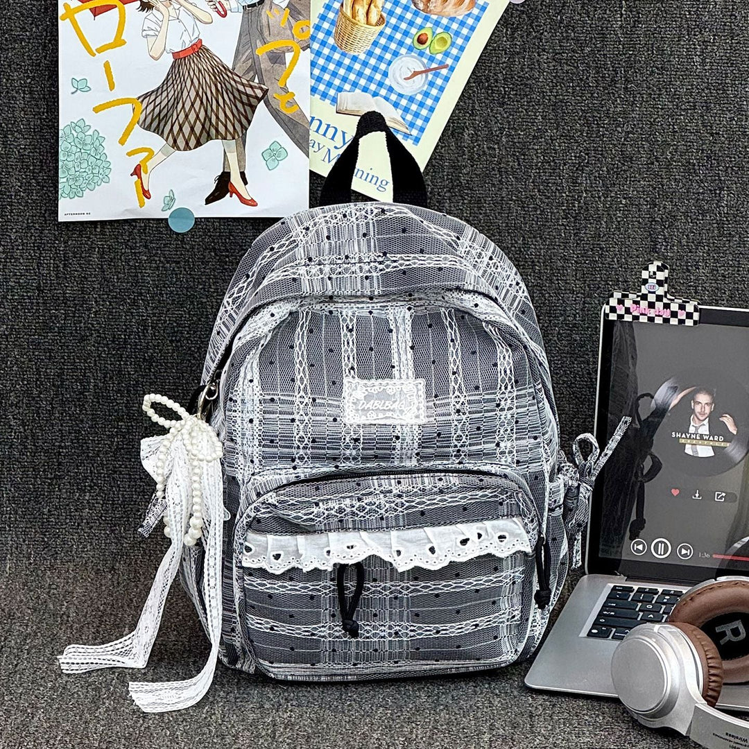 Charming Polka Dot Lace-Trimmed School Backpack