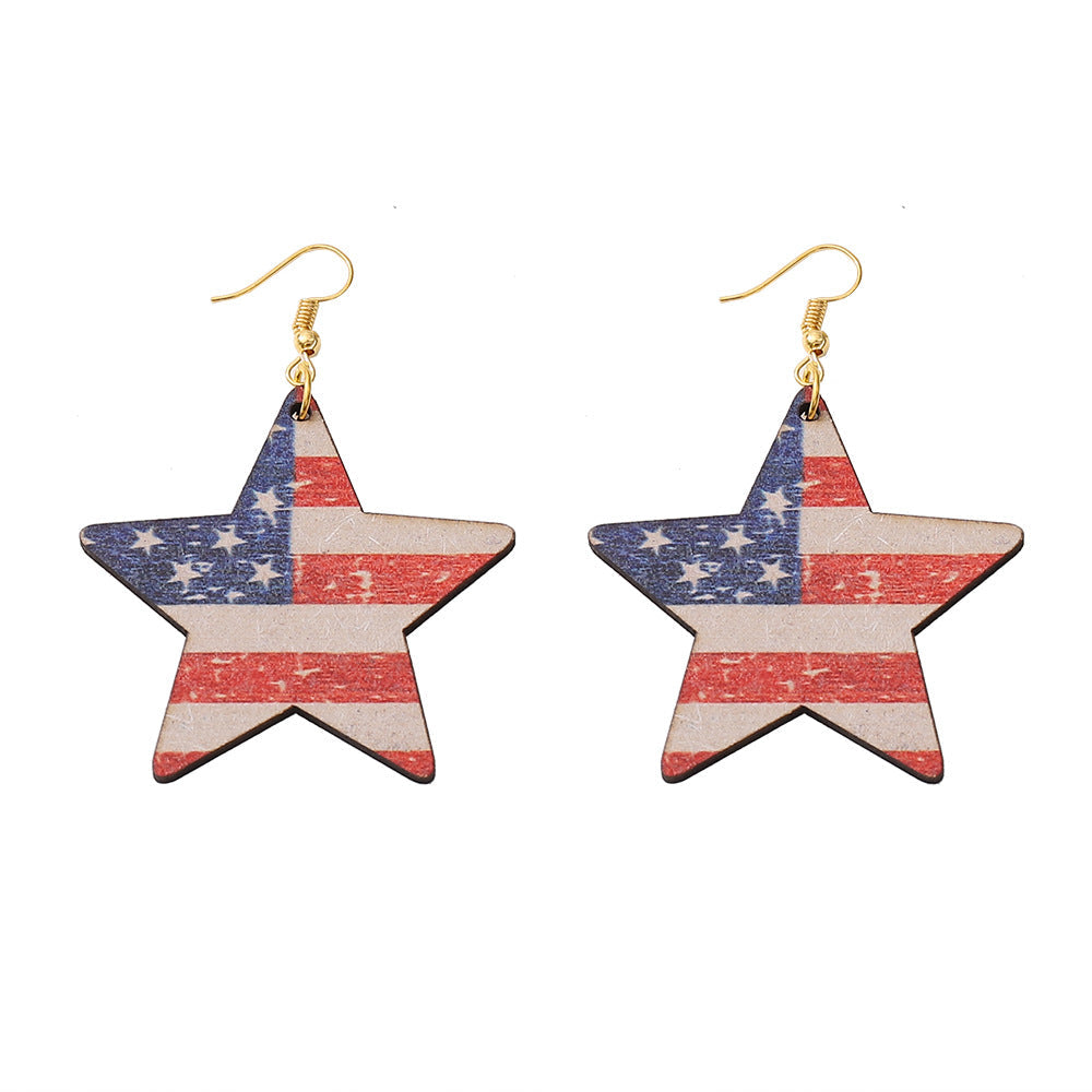 Women's nan star-shaped patriotic wooden dangle earrings with distressed flag print Kalsten