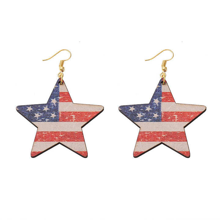 Women's nan star-shaped patriotic wooden dangle earrings with distressed flag print Kalsten