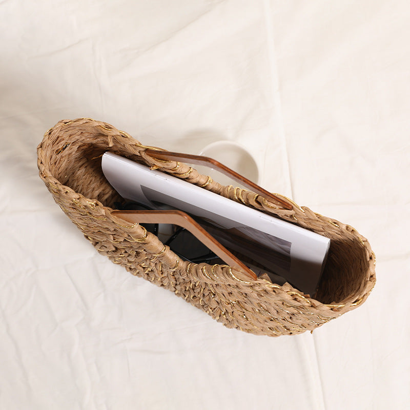 Handcrafted Portable Baskets Bag with Wooden Handles Kalsten