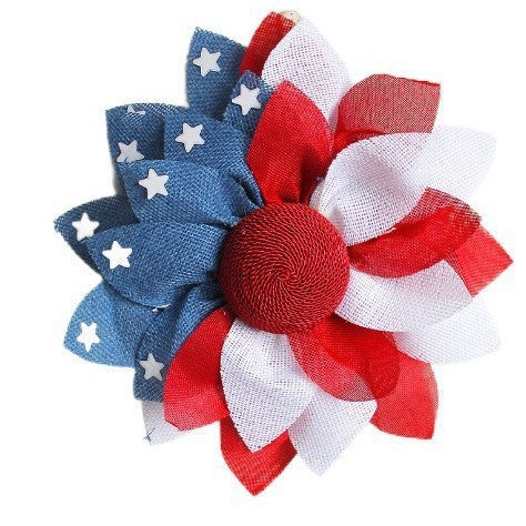 Unisex nan handcrafted Americana medallion wreath with layered deco mesh ribbons star motif bows and rustic sign Kalsten