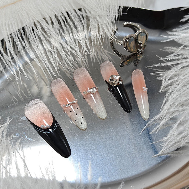 Elegant Stiletto Fake Nails with Sparkling Rhinestone Details Kalsten
