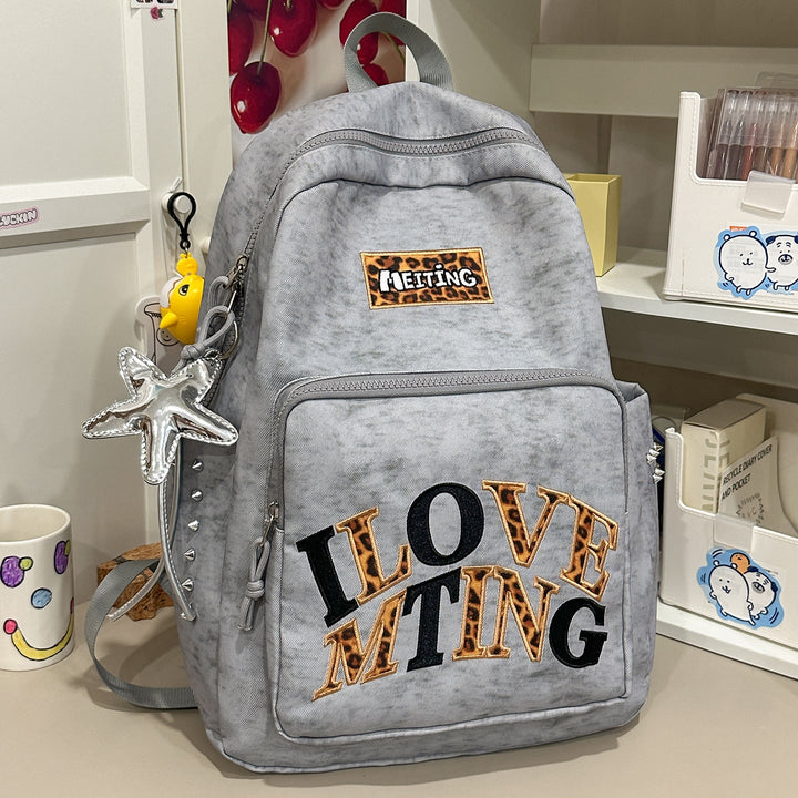Casual Fashion-Forward Embroidered School Backpack