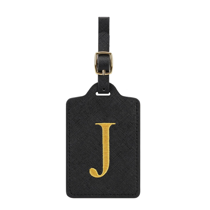 embroidered initial monogram leather luggage tag with adjustable buckle strap Kalsten