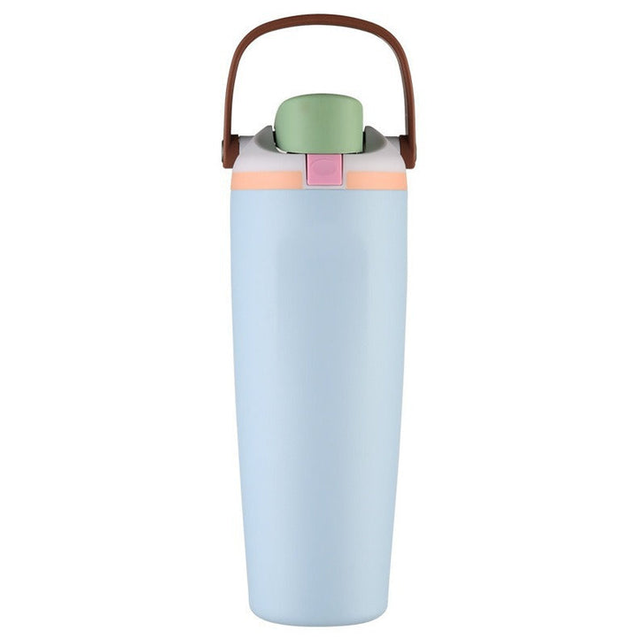 Unisex double-walled vacuum drinking bottle made of stainless steel with one-handed click closure and carrying handle Kalsten